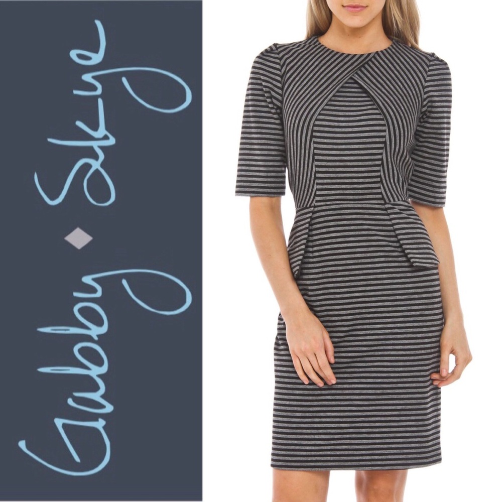 Gabby Skye Striped Peplum Dress in Black and Gray